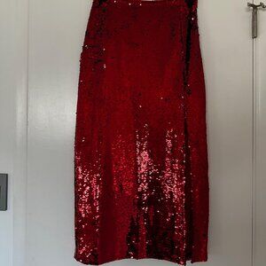 VICI Red Sequin Midi Skirt (Small)